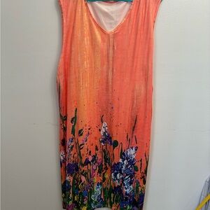 Coral Floral Maxi Dress with Painterly Bloom
